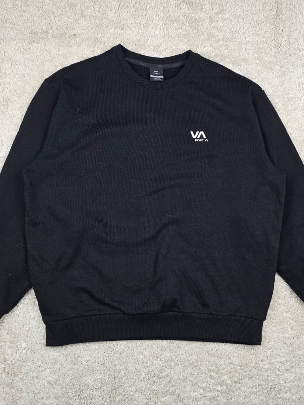 RVCA Men's Black Crewneck Pullover Sweatshirt L Logo Heavyweight USA Surf Skate